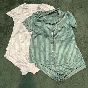 SHEIN Green and White Striped Pajama Set